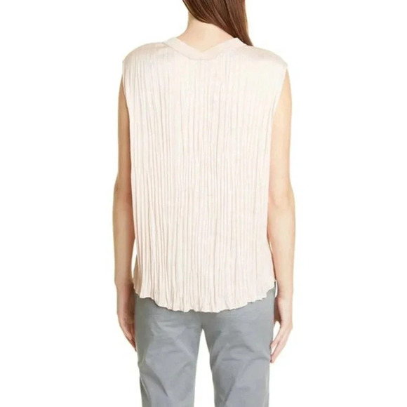 NWT Vince Crushed Sleeveless Double V-neck Tank Blouse French Rose - Picture 4 of 10